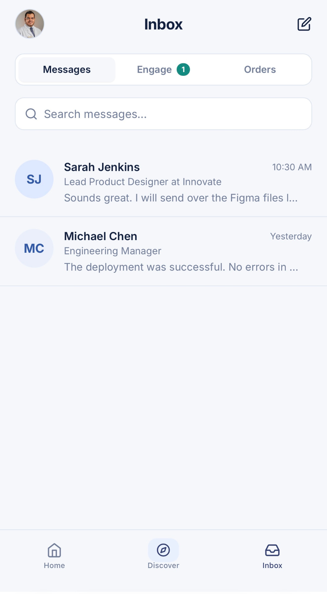 Enoviu inbox with messages