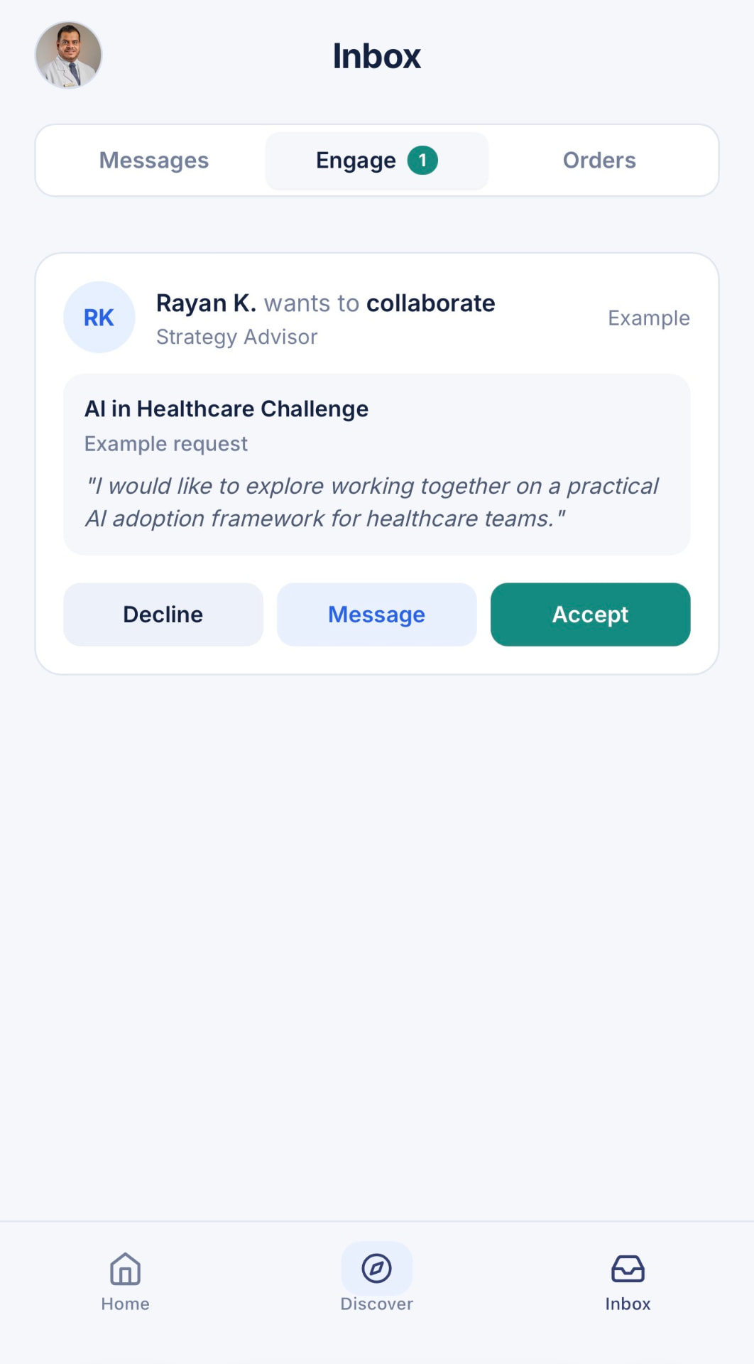 Collaboration request in the Enoviu inbox